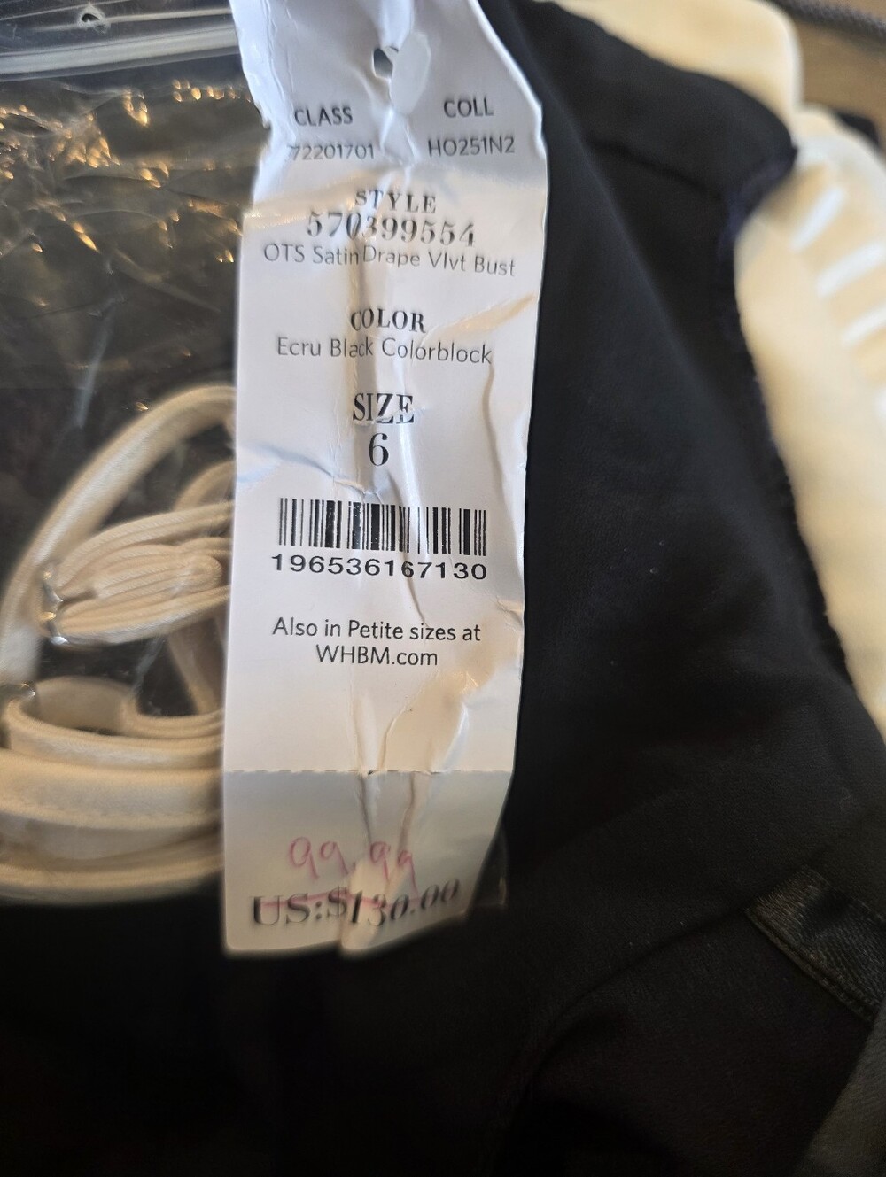 White House Black Market Off-Shoulder Black Velvet Top with White Draped Detail - Picture 5 of 5